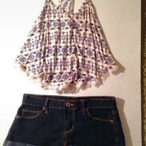 NWT Cute crop top + dark blue shorts